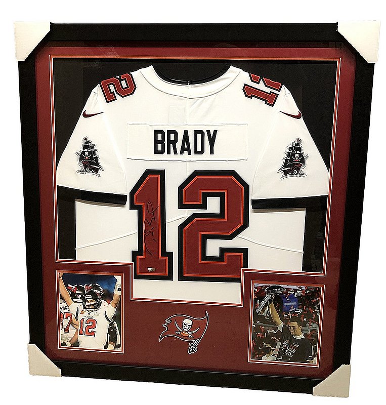 Tom Brady Tampa Bay Buccaneers Autographed Deluxe Framed Super Bowl LV Champions Pewter Nike Limited Jersey
