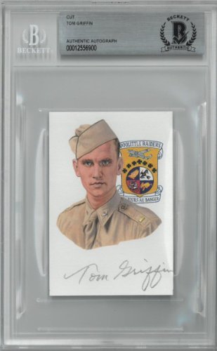 Tom Griffin Autographed Signed 2.5 x 3.75 cut signature w/ Image BAS/Beckett Encapsulated (WWII Doolittle Raiders / B-25B Mitchell)