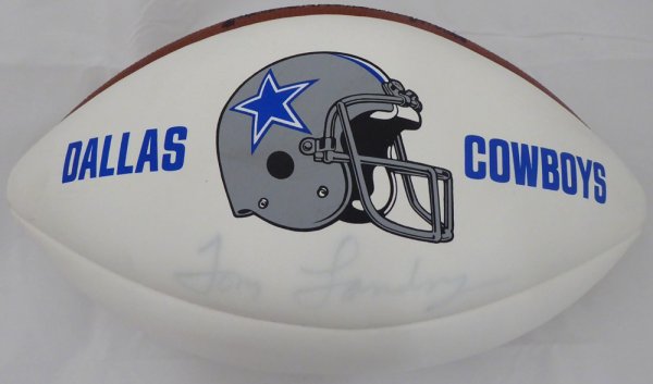 Tom Landry Autographed Dallas Cowboys White Panel Football (Light) Beckett Beckett