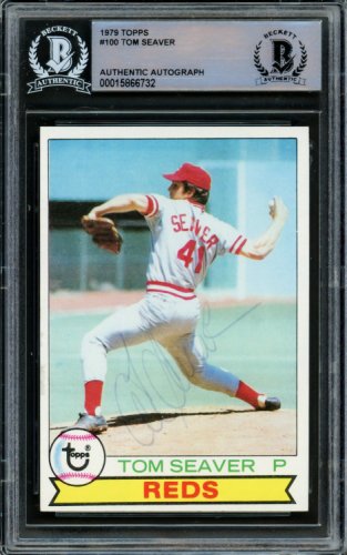 Tom Seaver Autographed 1979 Topps Card #100 Cincinnati Reds Beckett Beckett