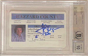 Tom Wopat Autographed Signed Luke Duke Hazzard County Rep Driver's License- Beckett/BAS Graded 10 Auto- Dukes Of Hazzard 
