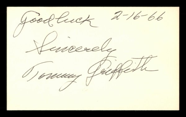 Tommy Griffith Autographed Signed 3X5 Index Card Brooklyn Dodgers "Good Luck" #174152 