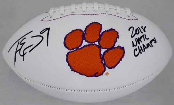 Travis Etienne Autographed Signed Clemson Tigers White Logo Football "2018 Natl Champs" Beckett Beckett 