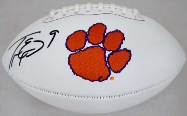 Travis Etienne Autographed Signed Clemson Tigers White Logo Football Beckett Beckett 