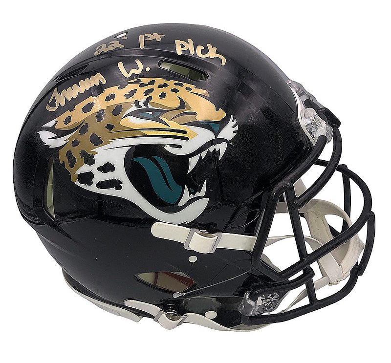 Travon Walker Autographed Signed Jacksonville Jaguars Riddell Speed Authentic Full Size Helmet with "21 1st Pick" Inscription - Beckett Authentic 