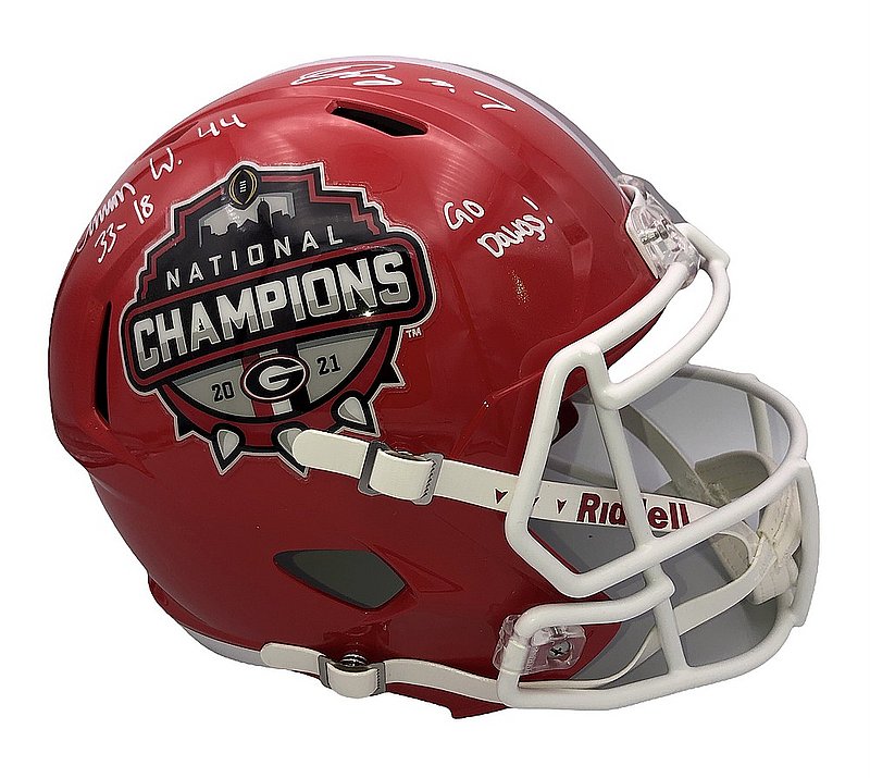 Travon Walker & Quay Walker Autographed Signed Georgia Bulldogs 2021 National Championship Logo Riddell Speed Replica Full Size Helmet with "33-18" & "Go Dawgs" Inscription - Beckett Authentic 