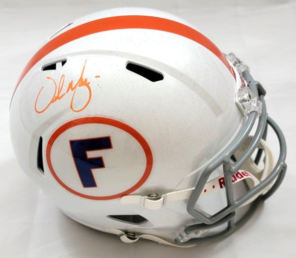 Urban Meyer Autographed Signed Florida Gators Alternate White Riddell Replica Helmet Beckett Witnessed 