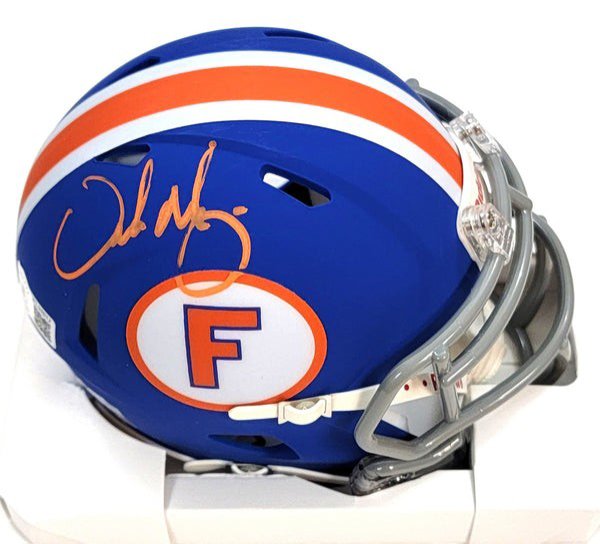 Urban Meyer Autographed Signed Florida Gators Blue T/B Riddell Mini Helmet Beckett Witnessed 