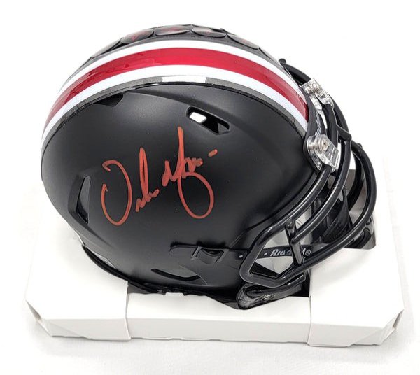 Urban Meyer Autographed Signed Ohio State Buckeyes Black Mini Helmet Beckett Witnessed Red Paint 