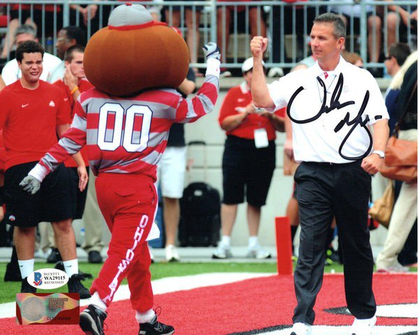 Urban Meyer Autographed Signed Ohio State Buckeyes Fist Bump With Brutus 8X10 Photo Beckett Witnessed 