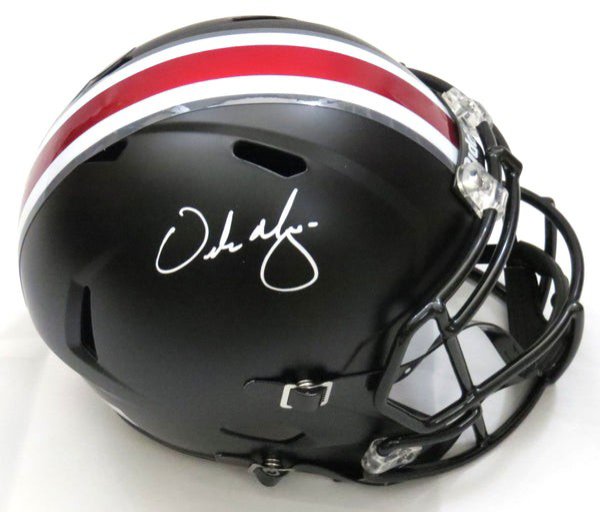 Urban Meyer Autographed Signed Ohio State Buckeyes Riddell Black Replica Speed Helmet Beckett Witness White Paint 