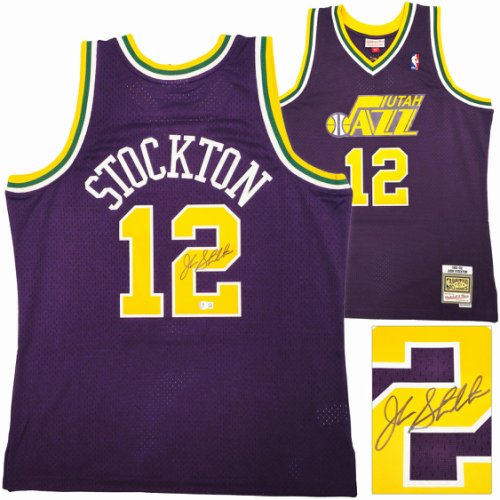 Utah Jazz John Stockton Autographed Purple Authentic Mitchell & Ness 1991-92 Hardwood Classic Swingman Jersey Size Xl Beckett Beckett Witness #224355
