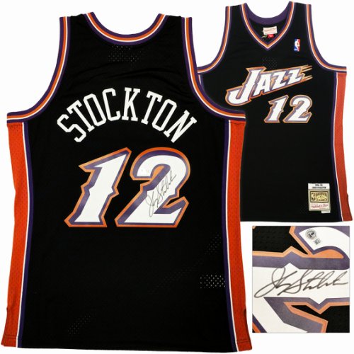Utah Jazz John Stockton Autographed Signed Black Authentic Mitchell & Ness 1998-99 Hardwood Classic Swingman Jersey Size L Beckett Beckett Witness #224356 
