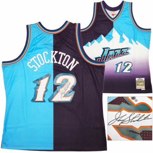 Utah Jazz John Stockton Autographed Signed Blue & Purple Authentic Mitchell & Ness 1996-97 Hardwood Classic Swingman Split Jersey Size Xxl Beckett Beckett Witness #224342 