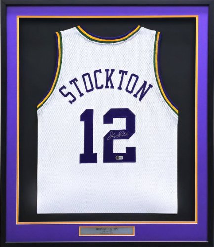 Utah Jazz John Stockton Autographed Signed Framed White Jersey Beckett Beckett Witness #230205 