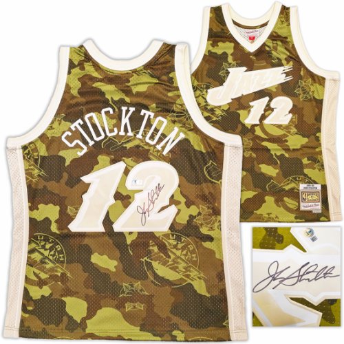 Utah Jazz John Stockton Autographed Signed Green Authentic Mitchell & Ness 1998-99 Hardwood Classic Swingman Ghost Camo Jersey Size Xl Beckett Beckett Witness #224349 