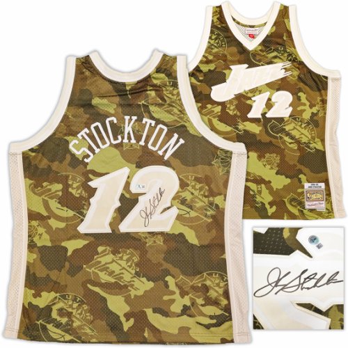 Utah Jazz John Stockton Autographed Signed Green Authentic Mitchell & Ness 1998-99 Hardwood Classic Swingman Ghost Camo Jersey Size Xxl Beckett Beckett Witness #224350 