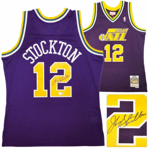 Utah Jazz John Stockton Autographed Signed Purple Authentic Mitchell & Ness 1991-92 Hardwood Classic Swingman Jersey Size L Beckett Beckett Witness #224354 