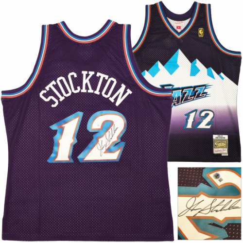 Utah Jazz John Stockton Autographed Signed Purple Authentic Mitchell & Ness 1996-97 Hardwood Classic Swingman Road Jersey Size Xl Beckett Beckett Witness #224347 