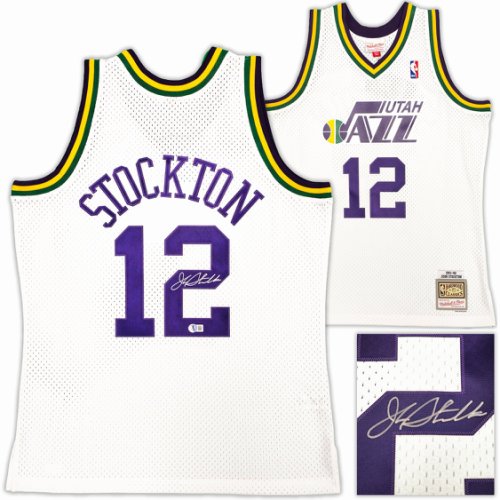 Utah Jazz John Stockton Autographed Signed White Authentic Mitchell & Ness 1991-92 Hardwood Classic Swingman Jersey Size L Beckett Beckett Witness #224339 