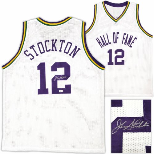 Utah Jazz John Stockton Autographed Signed White Jersey Beckett Beckett Witness #224359 