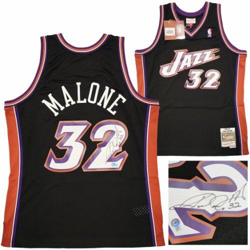 Utah Jazz Karl Malone Autographed Signed Black Authentic Mitchell & Ness Jersey Size L Beckett Beckett Witness #211878 
