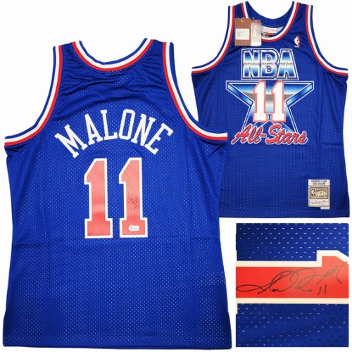 Utah Jazz Karl Malone Autographed Signed Blue Authentic Mitchell & Ness 1992 All Star Game Jersey Size L Beckett Beckett Witness #211880 