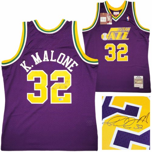 Utah Jazz Karl Malone Autographed Signed Purple Authentic Mitchell & Ness Jersey Size L Beckett Beckett Witness #211882 
