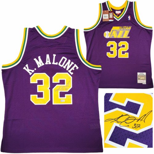 Utah Jazz Karl Malone Autographed Signed Purple Authentic Mitchell & Ness Jersey Size Xl Beckett Beckett Witness #211881 