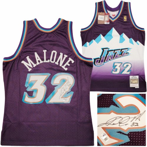 Utah Jazz Karl Malone Autographed Signed Purple & Teal Authentic Mitchell & Ness Jersey Size L Beckett Beckett Witness #211884 