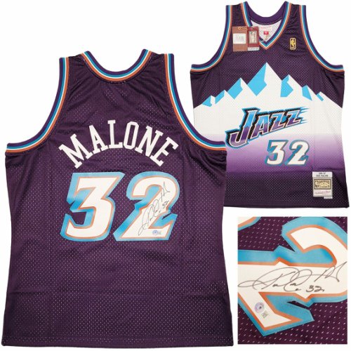 Utah Jazz Karl Malone Autographed Signed Purple & Teal Authentic Mitchell & Ness Jersey Size Xl Beckett Beckett Witness #211883 