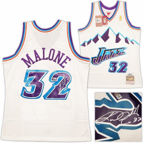 Utah Jazz Karl Malone Autographed Signed White Authentic Mitchell & Ness Jersey Size L Beckett Beckett 