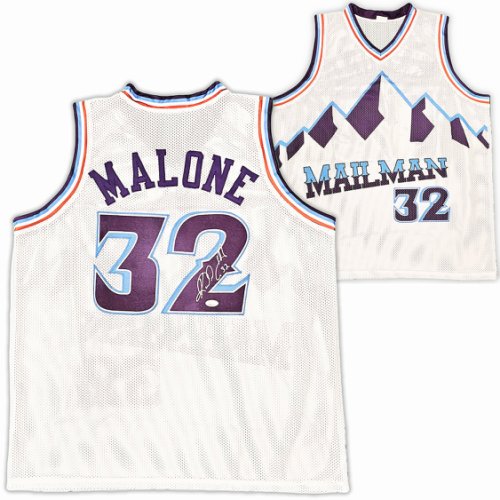 Utah Jazz Karl Malone Autographed Signed White Jersey JSA 