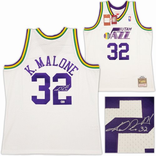 Utah Jazz Karl Malone Autographed Signed White & Purple Authentic Mitchell & Ness Jersey Size Xl Beckett Beckett 