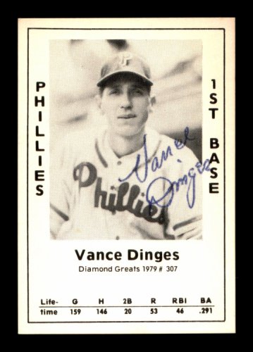 Vance Dinges Autographed Signed 1979 Diamond Greats Card #307 Philadelphia Phillies #188900 