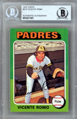 Vicente Romo Autographed 1975 Topps Card #274 San Diego Padres Beckett Beckett