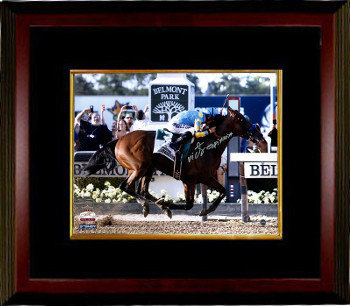 Victor Espinoza Autographed Signed 11x14 Photo 2015 Belmont Stakes American Pharoah Triple Crown Custom Framing- Steiner Holo 