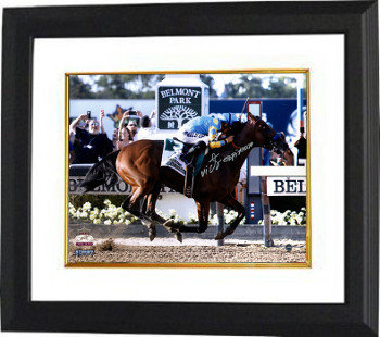 Victor Espinoza Autographed Signed 11x14 Photo 2015 Belmont Stakes American Pharoah Triple Crown Custom Framing - Steiner Holo 