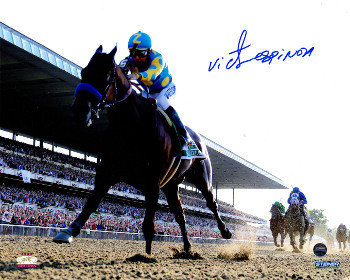 Victor Espinoza Autographed Signed 2015 Belmont Stakes American Pharoah Triple Crown 8x10 Photo - Steiner Hologram 