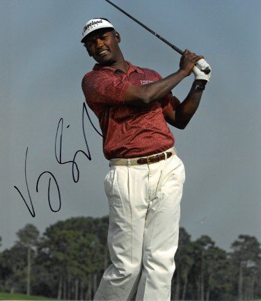 Vijay Singh Autographed Signed PGA 11x14 Photo- JSA Hologram #DD32777 (red shirt - swinging) 