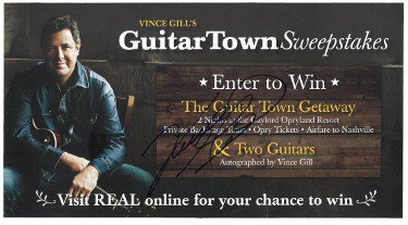 Vince Gill Autographed Signed 6x11 Guitar Town Sweepstakes AD- JSA #GG38418