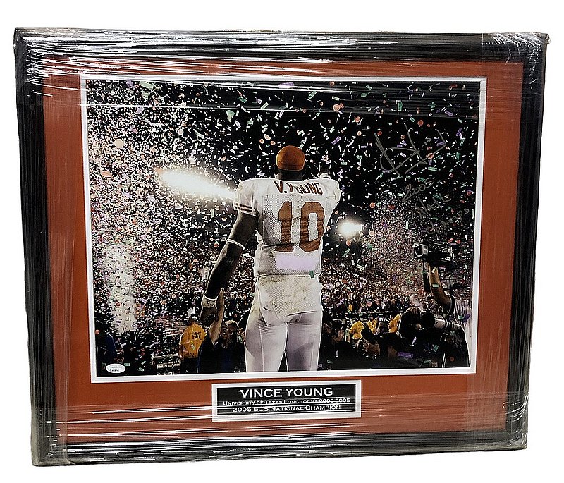 Vince Young Autographed Signed Texas Longhorns Framed Confetti Shower with "2005 Natl Champs" Inscription & Nameplate 16x20 Photo - JSA Authentic 