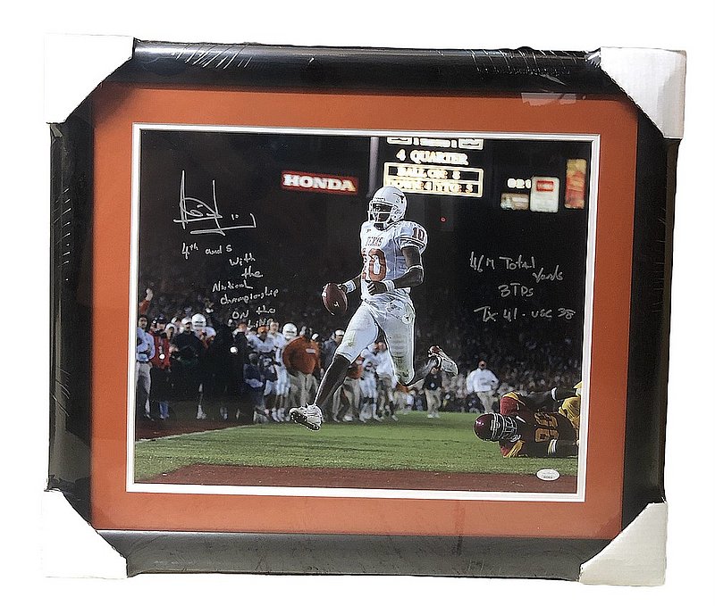 Vince Young Autographed Signed Texas Longhorns Framed National Championship Stat 16x20 Photo with Game Stat Inscriptions - JSA Authentic 