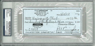 Walt/RW Cunningham Autographed Signed Personal Check #1820- PSA Encapsulated #84041067 (Apollo/Astronaut)