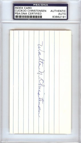 Walter Cuckoo Christensen Autographed 3X5 Index Card Cincinnati Reds PSA/DNA