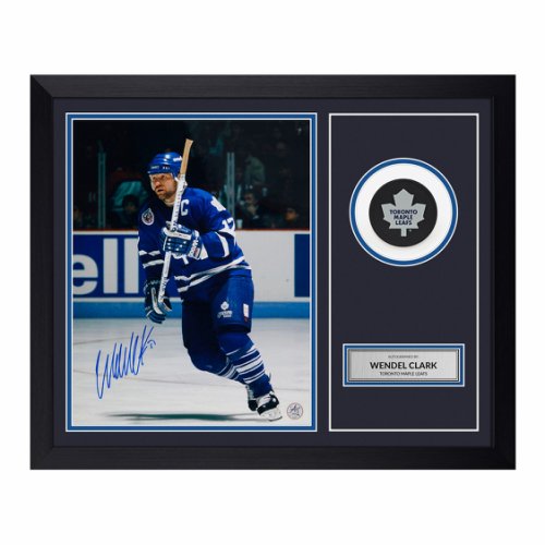 Wendel Clark Autographed Signed Toronto Maple Leafs Puck Logo 19x23 Frame 