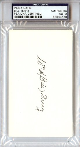 William Bill Terry Autographed Index Card New York Giants PSA/DNA