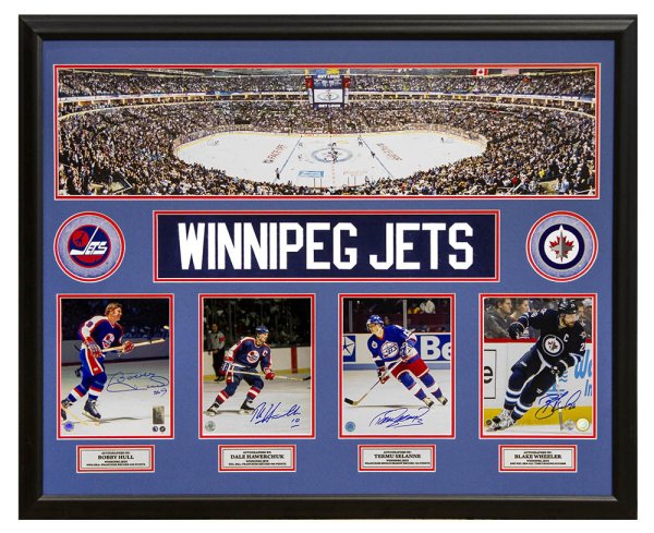 Winnipeg Jets Hull, Hawerchuk, Selanne, Wheeler Autographed Signed Panoramic 35x44 Frame