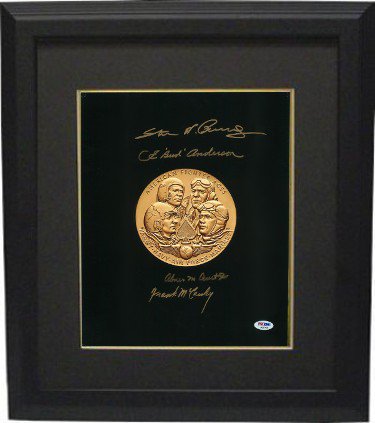 WWII Aces Congressional Gold Medal 11x14 Photo Custom Framing 4 Autographed Signed PSA Bud Anderson/Steve Pisanos/Frank McCauley/Abner Aust 