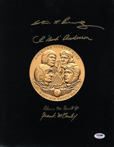 WWII Aces Gold Medal 11x14 Photo 4 Autographed Signed - PSA #AB11437 CE Bud Anderson/Steve Pisanos/Frank McCauley/Abner Aust Jr. 